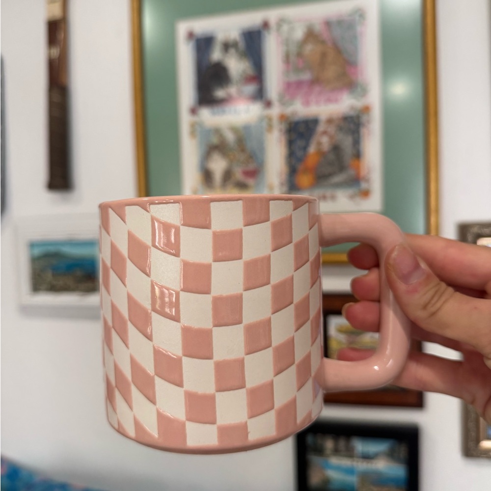 NWT Pink and White Checkered Mug